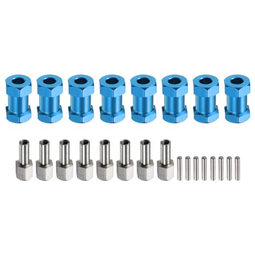 MECCANIXITY 8pcs 12mm Wheel Hex Drive Hubs Adapter Combiner Coupler, Aluminum 20mm Extension with Nut Latch for 1/10 RC Crawler Car Parts, Blue