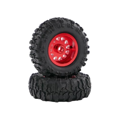 1.0 Inch RC Crawler Wheels and Tires Set, Pre-Mounted Aluminum Wheel & Tire Combo with Foam Inserts, Fit for 1/18 SCX24 SCX30 Micro RC, 4PCS (Red) - color: Red