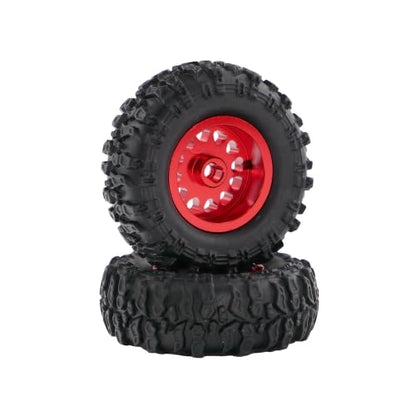 1.0 Inch RC Crawler Wheels and Tires Set, Pre-Mounted Aluminum Wheel & Tire Combo with Foam Inserts, Fit for 1/18 SCX24 SCX30 Micro RC, 4PCS (Red) - color: Red