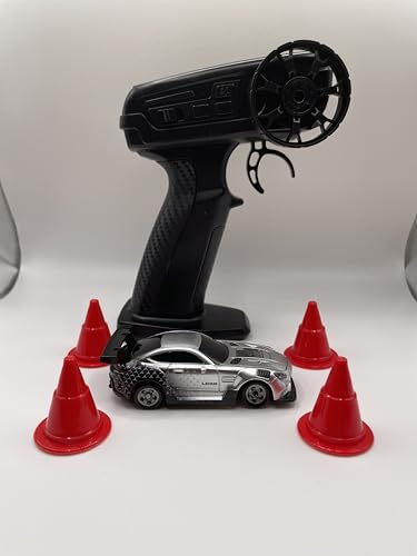 Mini RC Drift Car 1:64 Scale, Remote Control Car with LED Lights & 2-Speed Modes, Upgraded 2.4G Wireless Radio Remote Control for Multi-Users Race (Silver) - color: Gtr-gray