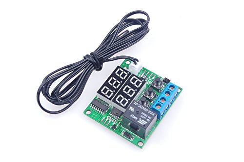 DC 5V Digital Thermostat Module -58℉ to 257℉ Fahrenheit Temp Display Temperature Controller Board with 20A Relay Waterproof Sensor Probe Dual LED Display Red Green