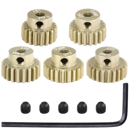M0.6 Pinion Gear Set 3.175mm 18T 19T 20T 21T 22T 5PCS 7075Aluminum Alloy Metal Pinion Motor Gear for 1/10 RC Car Brushed Brushless Motor (5PCS)… - size: 0.6M-P-18-22T