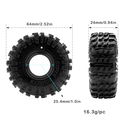 MEUS RACING 1.0 Tires - MS6 Super Bouncer Crawler Tires for TRX4M SCX24 FCX24 AX24 1/24 1/18 RC Crawler, 0.94/2.52/R1.0, #M1001 - size: M1001