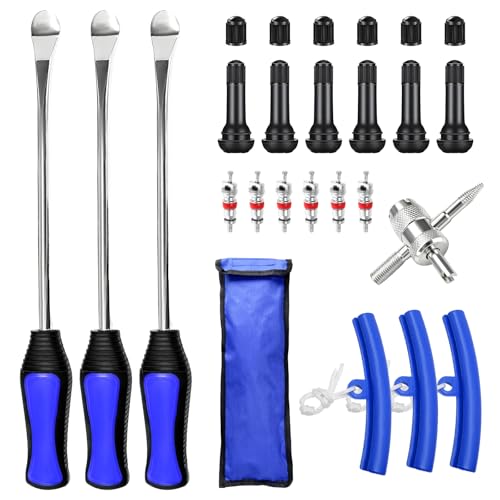 26 PCS Tire Spoons, Professional Tire Spoon Lever Changing Tool with Storage Bag, Universal Steel Tyre Spoon Kit with 4-Way Valve Tool & Rim Protector for Motorcycle Dirt Bike