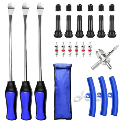 26 PCS Tire Spoons, Professional Tire Spoon Lever Changing Tool with Storage Bag, Universal Steel Tyre Spoon Kit with 4-Way Valve Tool & Rim Protector for Motorcycle Dirt Bike