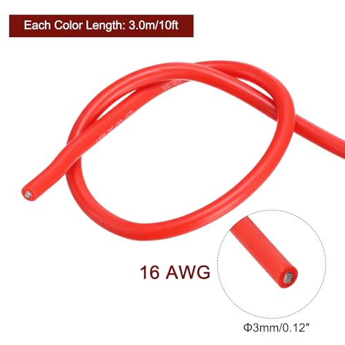 MECCANIXITY 16 Gauge Wire Silicone Wire 16AWG Electrical Wire Stranded Wire Tinned Copper Wire High Temp Hookup Wire 6 Color 3.0m/10ft for Car Model Electric Appliances 6pcs - size: 16AWG, 10ft