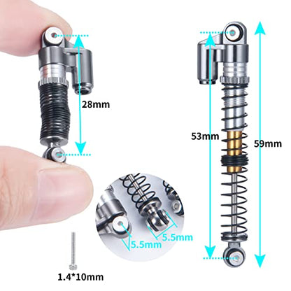 Aluminum RC Shocks Adjustable 53mm Long Shock Absorber Damper for 1/24 Axial Modified Scx24 Vehicles Upgrade Parts (Grey) - color: Grey