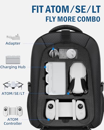 PEKREWS Atom 2 Case, Large Capacity Backpack for Potensic Atom 2/SE/3-Axis/LT, Expandable Travel Drone Bag Fits 15.6 Inch Laptop and Fly More Combo (Not Compatible with RC PTD 1 Remote Controller)