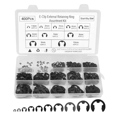 400PCS Car E Clips Assortment Kit,Alloy Steel Car Retaining Rings with 10 Size (M1.5 M2 M3 M4 M5 M6 M7 M8 M9 M10),External Snap Rings Assortment Kit Cars Accessories
