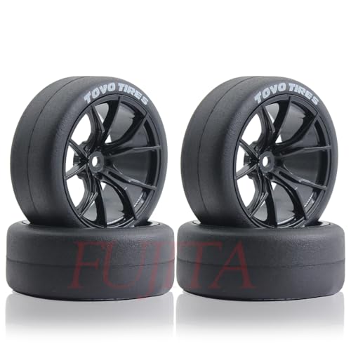 fujita 1/10 RC Drift Tires and Hard Plastic Wheels Rims Rally Racing Tyres for Tamiya XV01 XV02 TT02 PTG HSP RGT Kyosho FAZER MK2 Lc Racing HPI /12mm hex (Black) - color: Black