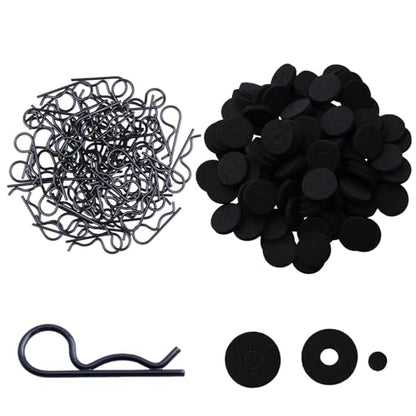 HobbyPark 200pcs RC Clips Pins & Foam Washers for 1/10 1/12 Scale Traxxas Redcat HPI Himoto HSP Exceed RC Cars Parts Trucks Buggies Body Shell Replacement (Black Clips) - color: Black Clips