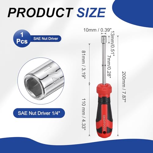 HARFINGTON SAE Nut Driver 1/4" CR-V Non-Magnetic Tip Hollow Shafts Hex Socket Screwdriver with Anti-Slip Handle for Automobile Repair Bit Driver - size: 1/4"