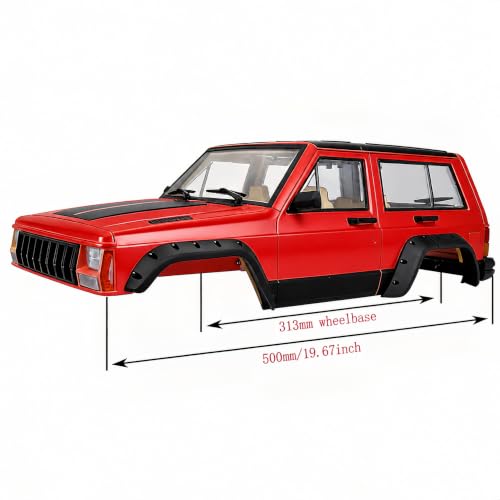 1/10 RC Crawler Hard Body Shell, 313mm Cherokee-Style, SCX10/TRX4 (Red, SUV) - color: Red