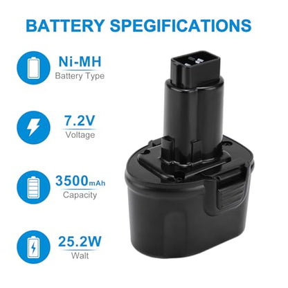 7.2Volt 3500mAh Replacement Battery Compatible with Dewalt DW9057 DE9057 DE9085 DW920K DW920K2 DW920K2 DW925K DW925K2 DW925K2 DW968K, Ni-MH Cordless Power Tool Battery
