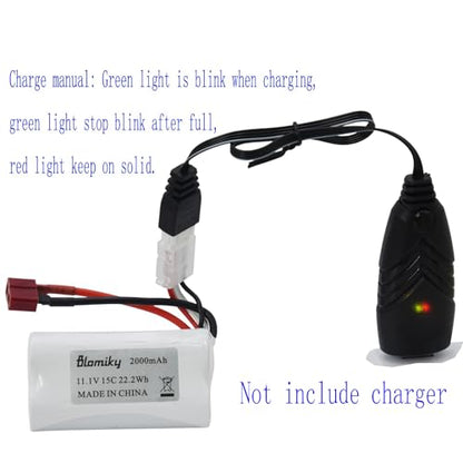 Blomiky 2 Pack T Plug 11.1V 3S 15C 2000mAh 22.2Wh Lithium-ion Battery and USB Cable Suitable for 2104 and R608 RC Boat / R608 Battery 2