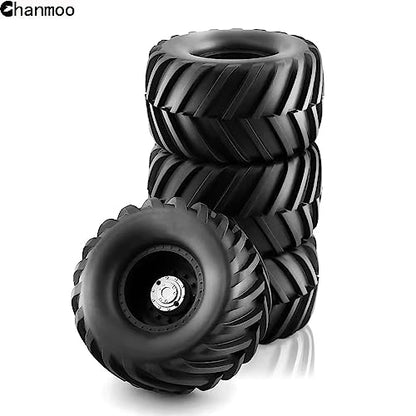 1/10 RC Monster Truck Tires and Hard Plastic Wheels Rims 12mm Hex Rubber Buggy Off Road Tyres with Foam for 1:10 Scale Truck Car Traxxas VXL 2WD Hoss 4x4 HSP HPI Tamiya Kyosho 4PCS (Black) - color: Black