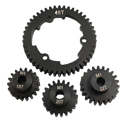 Hardened Steel Spur Gear Set with 18T 20T 22T Pinions for X-Maxx Maxx (46T) | 1/5 Scale,1/7 XO-1,1/10,E-Revo 2.0 VXL,Heavy Duty,Upgrade Parts,6447,High Strength,Wear Resistant - size: 46T