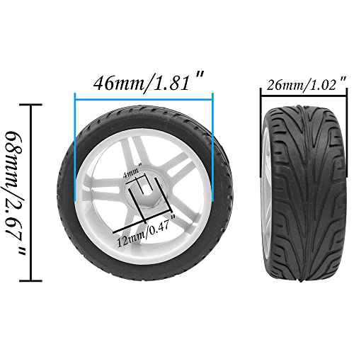 OD 2.67" Rubber Tires & 12mm Hex Hub Plastic Wheel Rims Compatible with HSP Tamiya HPI Kyosho 1/10 On-Road Touring Car,WLtoys 1/14 144001 RC Buggy (White)