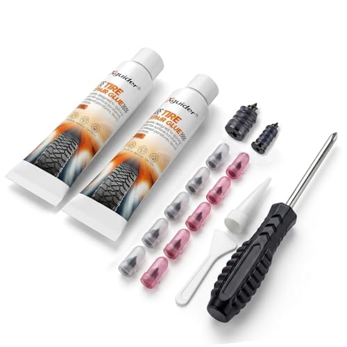 Tire Repair Kit, 20ml Repair Glue, 10 Rubber Nail Plugs | Fast Drying Adhesive, Waterproof Rubber Cement Glue, 2 Size Rubber Nail Screw Plugs for Car, Bicycle, SUV, ATV, Motorcycle - style: 10ml×2 + 10 nails