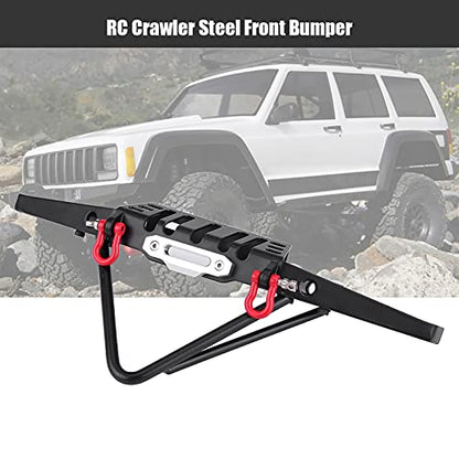 RC Crawler Steel Front Bumper with LED Lights, Heavy Duty RC Car Front Bumper for Axial SCX10 90046, 1/10 Scale Off Road Remote Control Car Accessories, Durable Metal Bumper with E