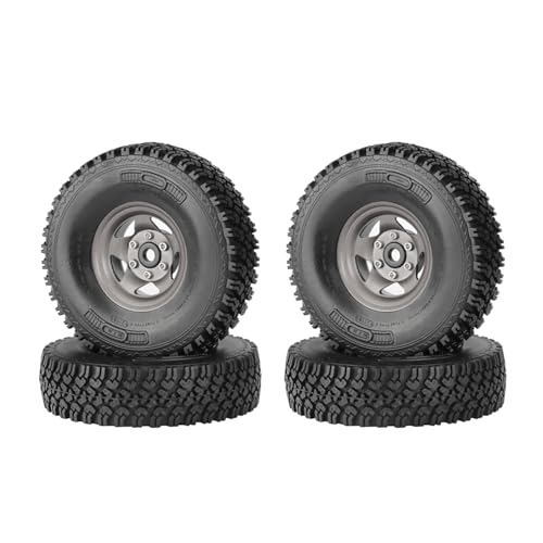 4PCS 1.55 Inch Beadlock Metal Wheel Rim and Rubber Tires Set for 1/10 RC Rock Crawler Car for Axial AX90069 D90 TF2 Tamiya CC01 LC70(90mm-5Spokes Grey) - color: 90mm-5spokes Grey