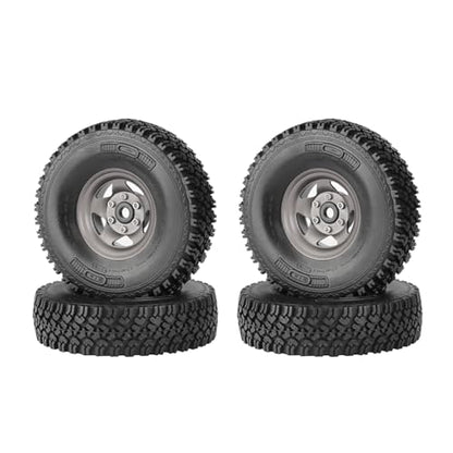 4PCS 1.55 Inch Beadlock Metal Wheel Rim and Rubber Tires Set for 1/10 RC Rock Crawler Car for Axial AX90069 D90 TF2 Tamiya CC01 LC70(90mm-5Spokes Grey) - color: 90mm-5spokes Grey