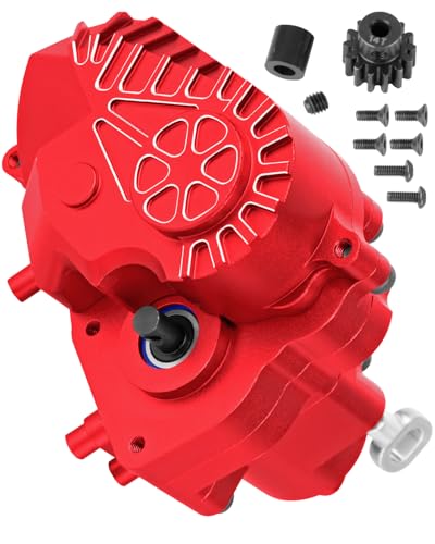 RC Transmission w/Gear Upgrades Part for 1/10 SCX10 AXI03004 Capra 1.9 UTB,Aluminium Alloy Complete Gearbox Transmission Case with Gear,Red - color: Red(1set)