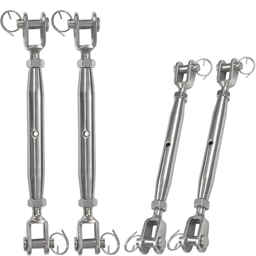 4PCS M10 Jaw and Jaw Turnbuckles for Cables Wire Rope Tension | Made of 304 Stainless Steel, Corrosion Resistant & Easy to Use,660lbs Rated,Industrial Shade Sail Rigging - size: 4PCS-M10-UU
