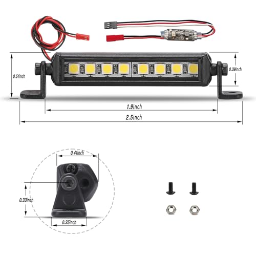 Freshion RC Light Bar 8 LED 1.9 Inch Aluminum RC Lights RC Crawler Accessories for Axial Traxxas TRX4M Arrma Redcat 1/18 1/24 rc Light kit