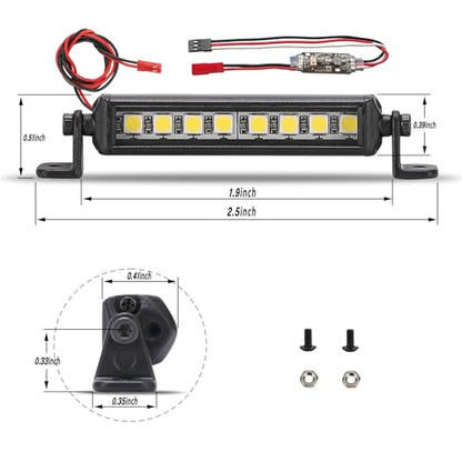 Freshion RC Light Bar 8 LED 1.9 Inch Aluminum RC Lights RC Crawler Accessories for Axial Traxxas TRX4M Arrma Redcat 1/18 1/24 rc Light kit