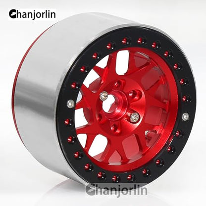 2.2 RC Beadlock Wheels Rims 12mm Hex 1/10 Aluminum Alloy Mud Slingers Hubs for 1:10 Rock Crawler Car Axial SCX10 Tamiya CC01 D90 RR10 RC4WD Gen8 Traxxas TRX4 2.2" Tires 4PCS (Red) - color: Red