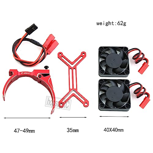 Motor Cooling Fan with 47-49mm Adjustable Mount Upgrades Part for 1/8 1/5 Infraction,Felony,Limitless,4985 1717 Motor,Aluminum 4010 High Speed Cooling Dual Fans 15000 RPM Heatsink,Red - color: Red/Cooling Fan