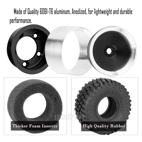 RC 1.0" Wheels and Tires for 1/18 TRX4M,1/24 SCX24 RC Crawler Car,RC Off Road Buggy Rally Truck Wheel and Tires,1.0 Alloy Wheel Rims & Rubber Tires,w/Foam Inserts,7mm Hex Rim,4PCS-(C) - style: 1.0 - (C-Bailuchi Tires)