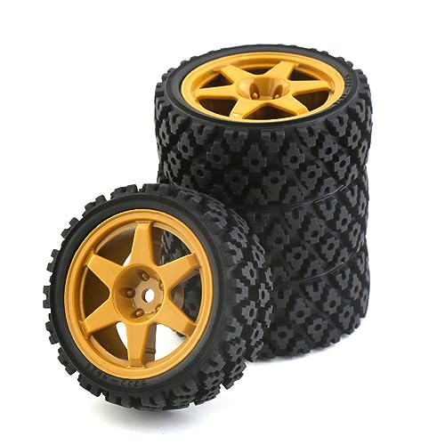 1/10 RC On Road Tires Rubber Rally Tyres and Wheels Rims 12mm Hex for 1/10 Scale RC Racing Drift Car HPI KYOSHO Tamiya XV01 XV02 TA06 TT01 TT02 PTG2 144001 A959 4PCS