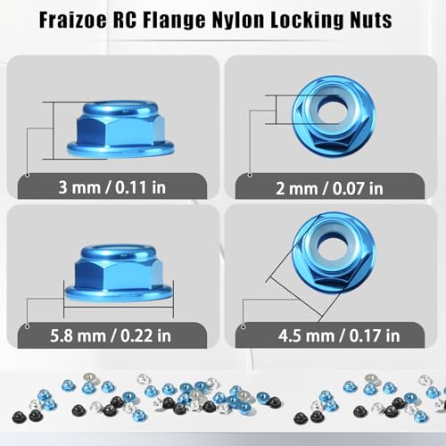 12Pcs M2 Flange Lock Nuts Metric Nylon Inserted Hex Self-Lock Non-Slip Aluminium Self Clinching Nuts for 1/24 RC Car Axial SCX24 Furniture DIY Industrial Construction Fasteners - color: Sky Blue, size: 12Pcs