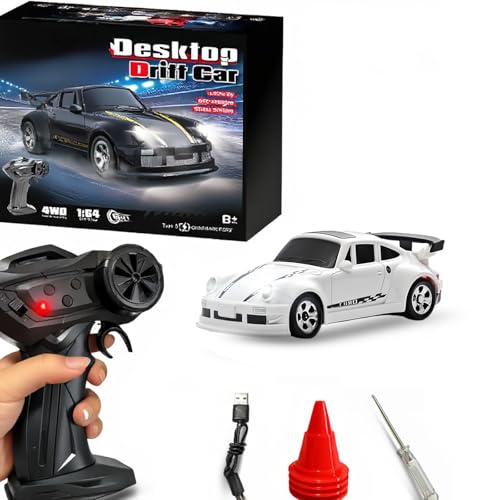 RC Drift Car, 1/64 Mini RC Remote Control Car, 2.4GHz Full Proportional RTR High Speed Micro Sports Racing Drift, 4WD HobbyFast Race Vehicle with Lights, Model Toys Gift for Kids, Boys, Adults - color: White