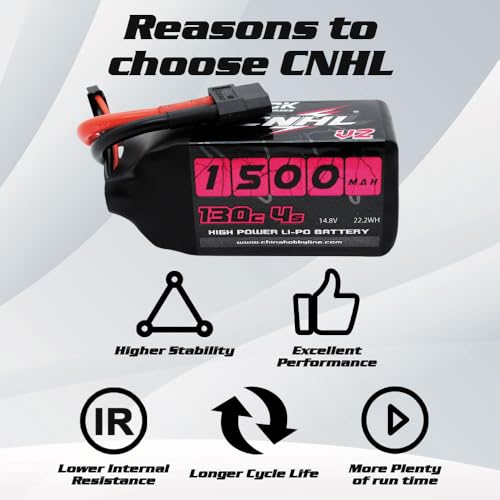 CNHL Black Series 1500mAh 4S Lipo Battery 14.8V 130C XT60 Plug (2 Packs) | Provides extended flight time with strong punch for 5-6 inch freestyle, racing FPV quads, and cine rigs.