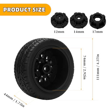 12mm/14mm/17mm Hex RC Wheels and Tires RC Truck Tires 1/10 Scale Tyres Detachable Replacement RC Car Tires RC Car Wheels for Arrma Senton Tires Slash Tires Axial Redcat Rc4wd Hex Fury (Black B)