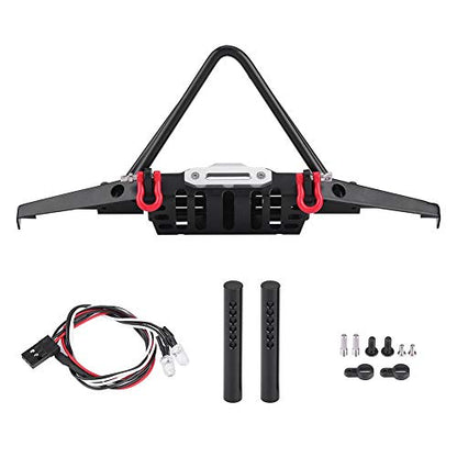 RC Crawler Front Bumper, Steel Construction with Integrated LED Lights, RC Car Upgrade Part, for Off-Road Adventures Rock Crawling Enthusiasts