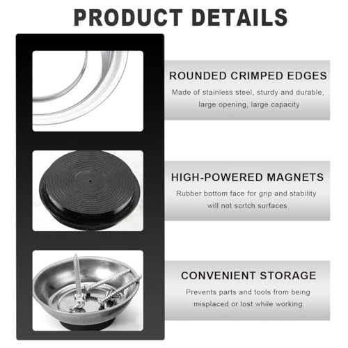 Wevdn 2 PCS Magnetic Tray Holders, 3" Stainless Steel Round Magnetic Parts Tray Set, Heavy Duty Thickened Tray Bowl for Screws Bolts Nuts Metal Parts, Magnetic Tray for Mechanic's - size: M-Round
