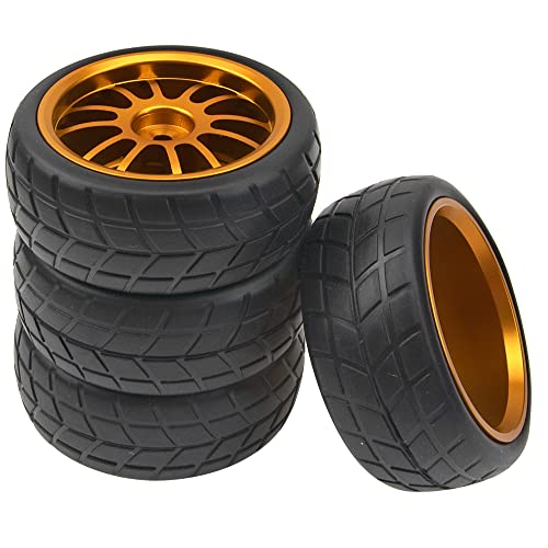OD 2.55" Rubber Tires & Metal Wheel Rims 12mm Hex Hub Compatible with HSP Tamiya HPI Kyosho 1/10 On-Road Touring Car WLtoys 1/14 144001 Traxxas 1/16 Slash 1/18 A959B RC Buggy (Orange) - color: Orange