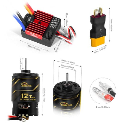 550 12T Brushed Motor and 60A Waterproof Brushed ESC Electronic Speed Controller for Axial RC4WD Cross HPI Mist GMADE D90 D110 TF2 SCX10 1/10 Remote Control Car Truck (Red) - color: Red