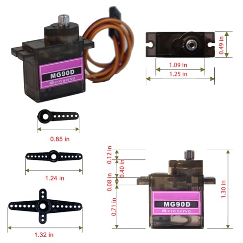 4 Pack MG90D 9g Digital Micro Servo Full Metal Gear 360 Degree Continuous Rotation Mini RC Servos Motor Upgraded SG90 for Arduino RC Smart Car Robot Arm Airplane Boat DIY Project