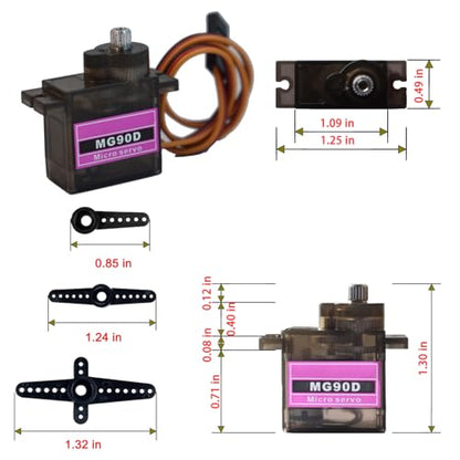 4 Pack MG90D 9g Digital Micro Servo Full Metal Gear 360 Degree Continuous Rotation Mini RC Servos Motor Upgraded SG90 for Arduino RC Smart Car Robot Arm Airplane Boat DIY Project