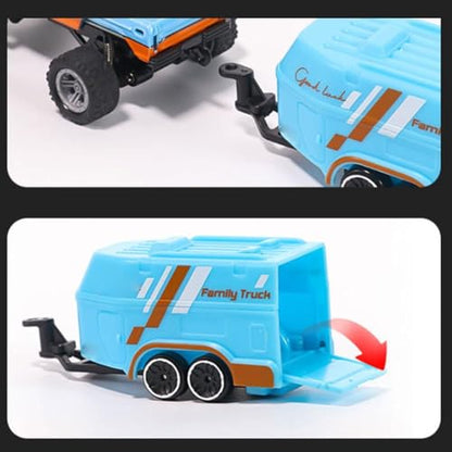 Mini RC Car, 1/64 Scale Mini Remote Control Monster Truck with Trailer, 2.4Ghz & APP Remote Control Rechargeable Alloy Shell RC Cars with Lights, Speed/Steering Adjustable (Blue) - color: Blue