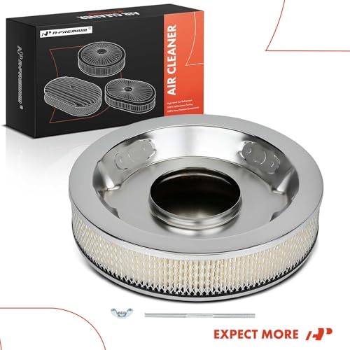 A-Premium Universal Air Cleaner Filter Assembly | 14" x 3", Round Chrome, with Recessed Style Base Air Cleaner