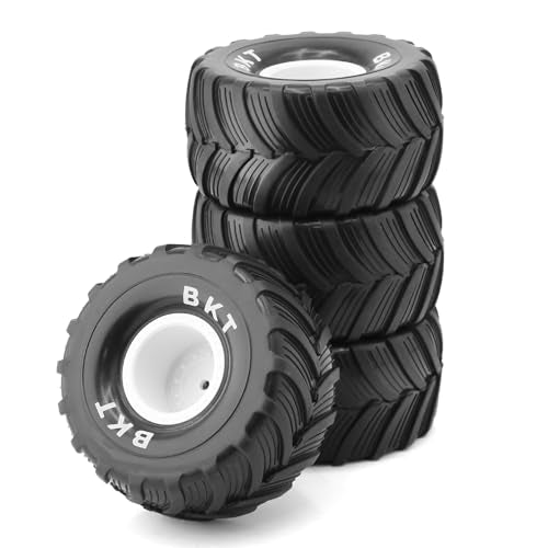 1/18 RC Monster Truck Tires And Hard Plastic Wheels Rims 12mm Hex 1/16 Rubber Buggy Off Road Tyres OD 100mm For 1/12 1/14 Scale Truck Car Traxxas E-REVO HSP HPI Tamiya Losi 4PCS (White) - color: White