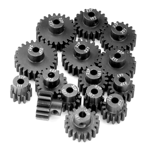 32P Hardened Pinion Gear Set 1/8inch Hole Metal Pinion Gear 10T 11T 12T 13T 14T 3.175mm RC Motor Pinion Gear Kit for 1/10 RC Car - style: 10 11 12 13 14T