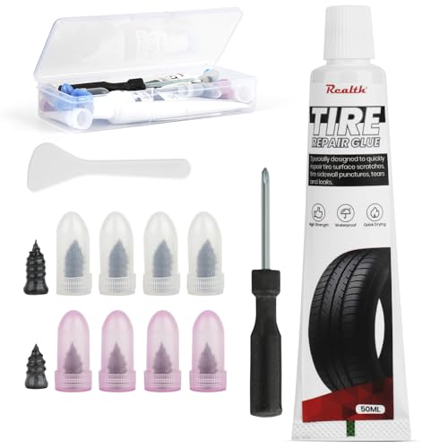Realth Tire Repair Kit, 50ml Tire Repair Glue, 10 Pcs Tire Repair Screws | Flat Tire Plug Kit for Car, Motorcycle, Truck, ATV, Tractor, RV, SUV & Trailer - style: Glue(50ml)+Plugs(10Pcs)