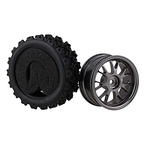 Mxfans Black Flower Pattern Aluminum Alloy Y-Shaped Wheel Titanium Color + Rally tire Skin 65MM Suitable for RC 1:10 Road Racing 4-Piece Set